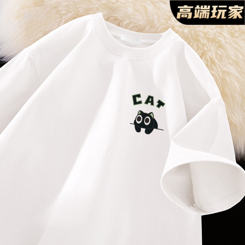 100% Cotton Short-Sleeved T-Shirt Men's Summer New Japanese Style Ins High-End Trendy Brand Loose Half-Sleeved Youth Tops