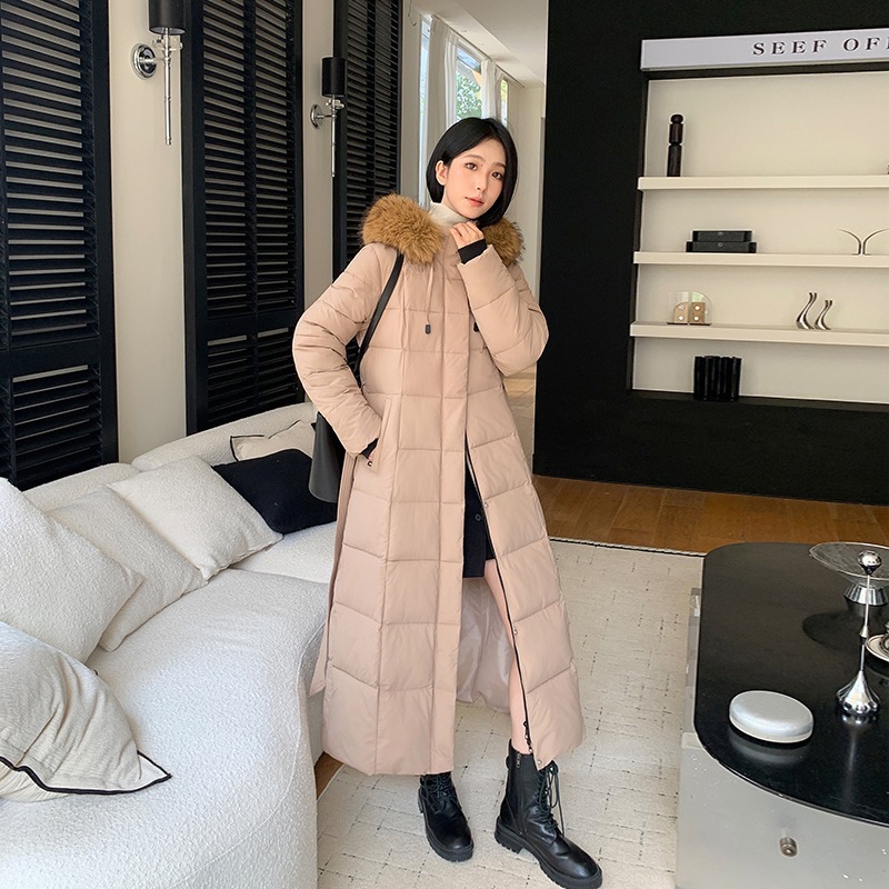 2025 invierno nuevo estilo coreano largo sobre la rodilla ropa de algodón collar de cabello grande chaqueta de algodón gruesa delgada mujer ropa de algodón mujer image 9