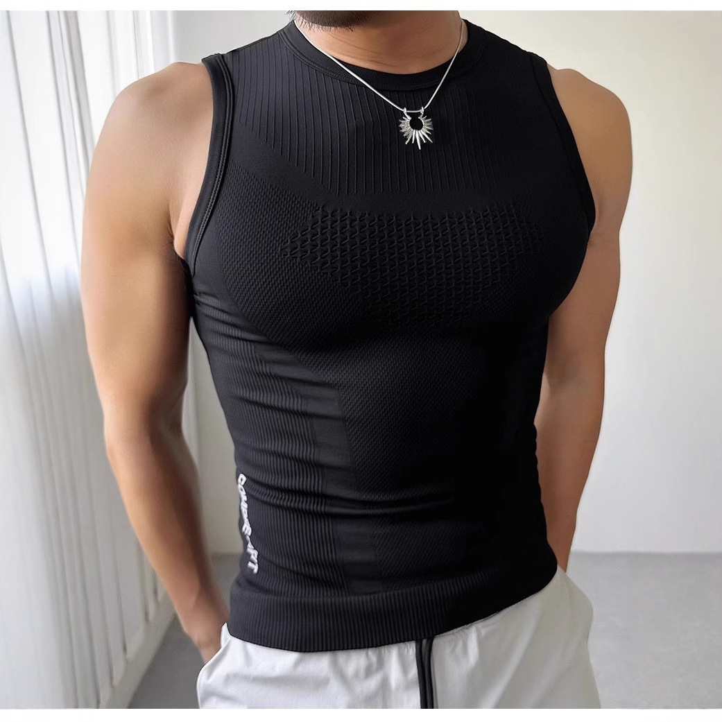 Summer Men's Sleeveless Waistcoat Fitness Sports Vest Seamless High Elastic Breathable Sweat-wicking Quick-drying Outdoor Tight Top