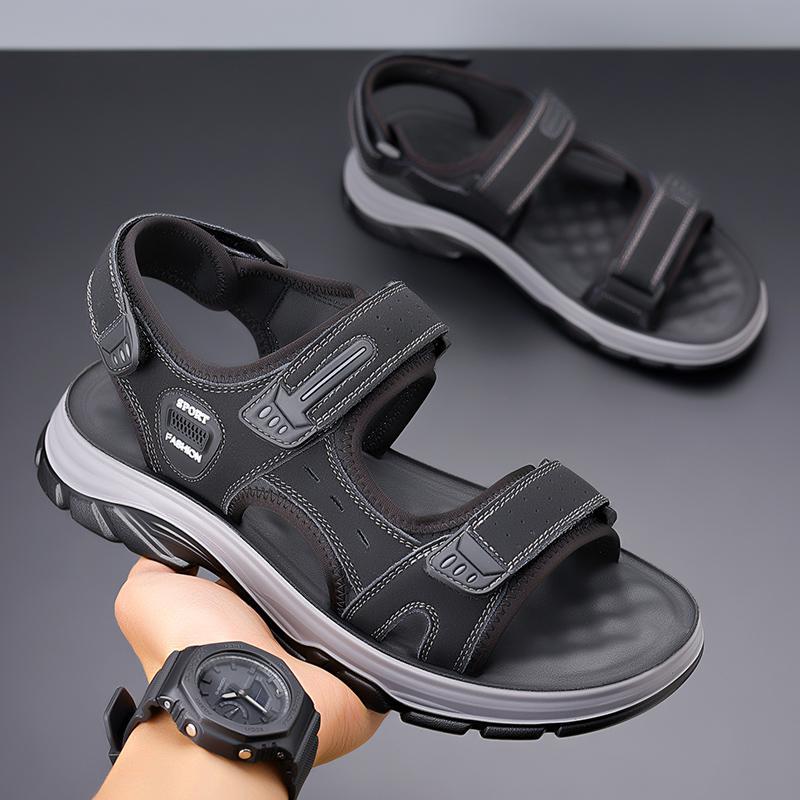 가죽 샌들 하이 엔드 남자 여름 미끄럼 올 매치 아우터 착용 통기성 가죽 캐주얼 수제 등산 샌들 비치 슈즈