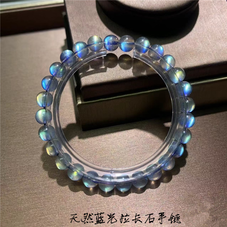 天然透体彩光拉长石手链 女款水晶灰月光石手串饰品