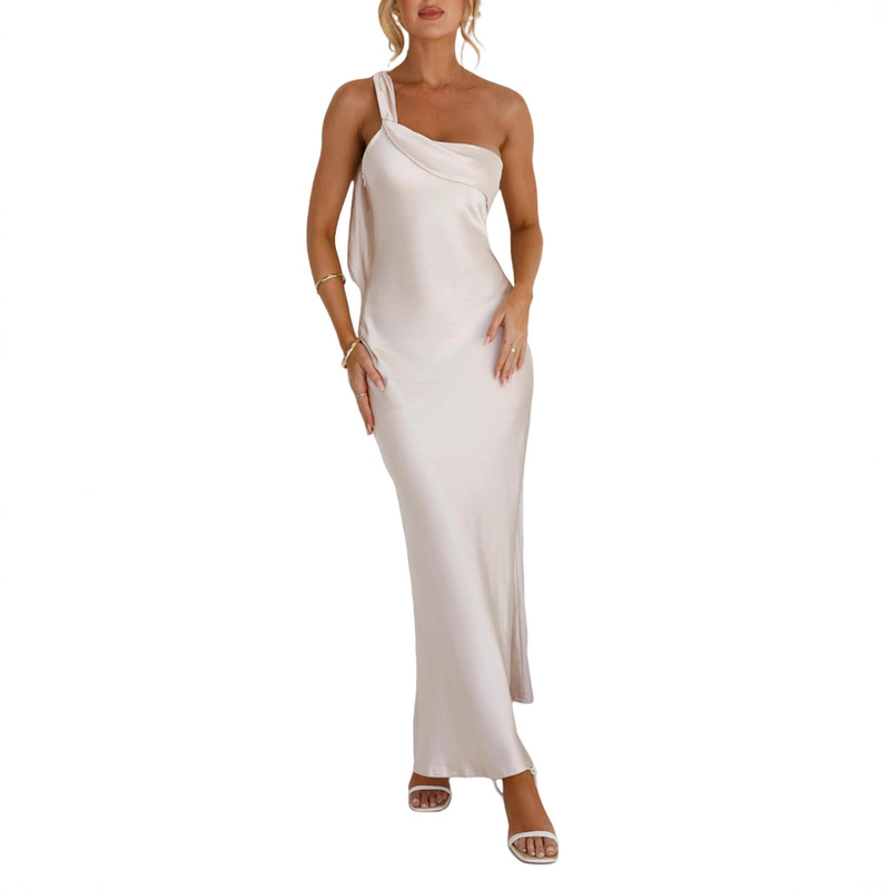 2026 Satin One-Shoulder Women's Spring Formal Elegant Backless Ruffle Wedding Guest Dress