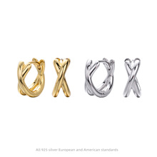 跨境电商热销S925纯银时尚交叉简约亮面耳扣休闲冷淡风小众设计耳