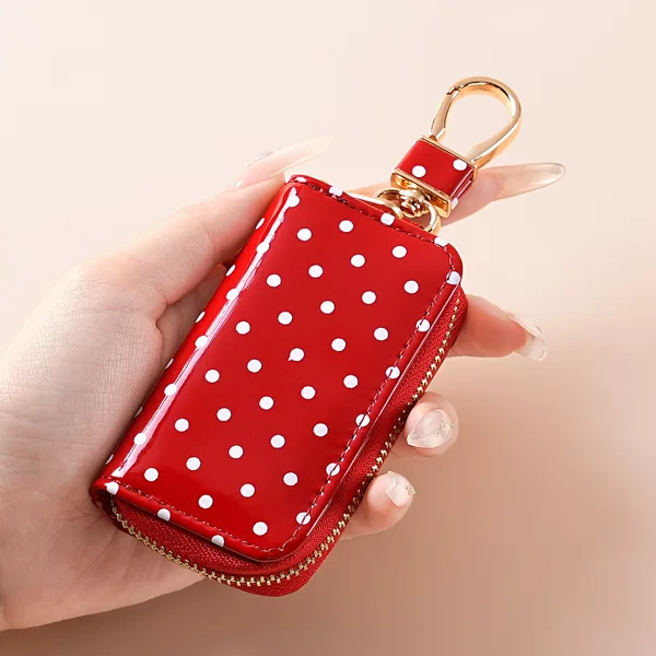 Cross-Border Niche Keychain Portable Key Bag, Car Key Storage Bag, Polka Dot Leather Car Key Protective Cover