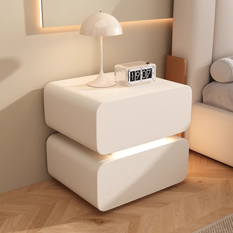 Smart Bedside Table Cream Style Simple Modern Solid Wood Bedside Storage Cabinet Bedroom Light Luxury High-End Bedside Cabinet