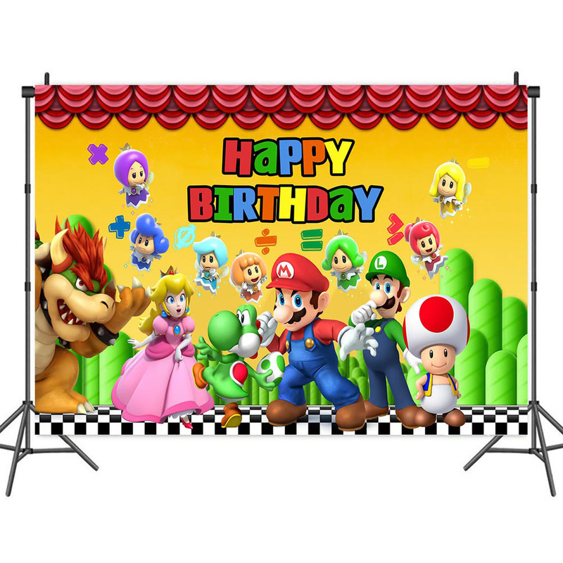 Cross-border Superman Mario Theme Background Cloth Birthday Party Baby Shower Studio Banner 5x3ft