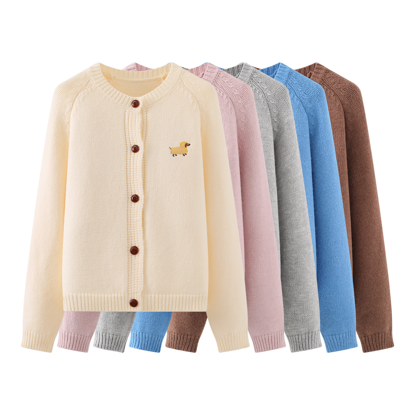 B1YUE-813刺绣小狗针织毛衣2025秋季新款温柔风圆领开衫女上衣