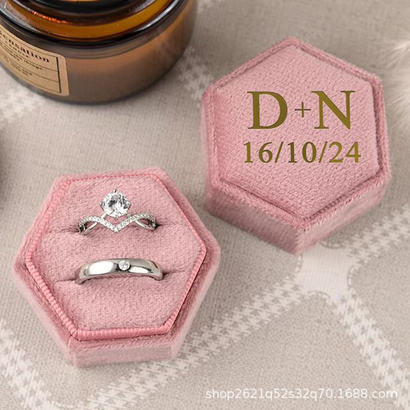 Etsy人気ホットスタンプ六角形ハクチョウベルベットリングボックスシングルスロットダブルスロット结婚式プロポーズ周年记念プレゼント|undefined