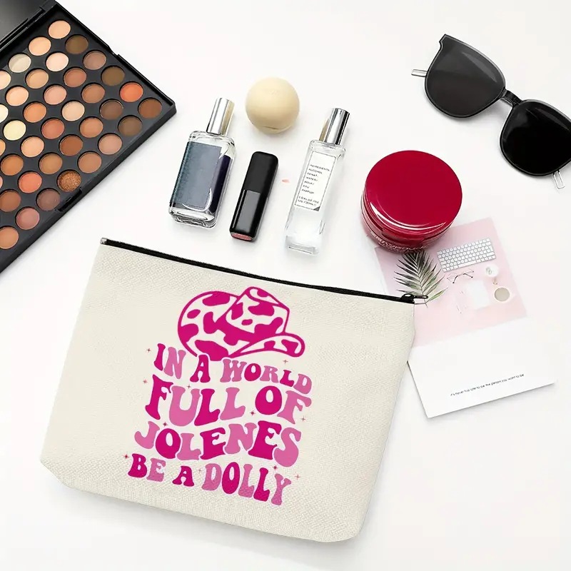 Bolsa de cosméticos transfronteriza para mujeres de Amazon lindo sombrero Rosa bolsa de cosméticos bolsa de almacenamiento bolsa de lino bolsa de cremallera impermeable