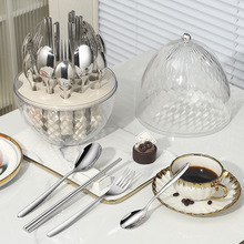 跨境不锈钢刀叉勺西餐具24件套装筷子叉勺旋转心境蛋礼品套盒装