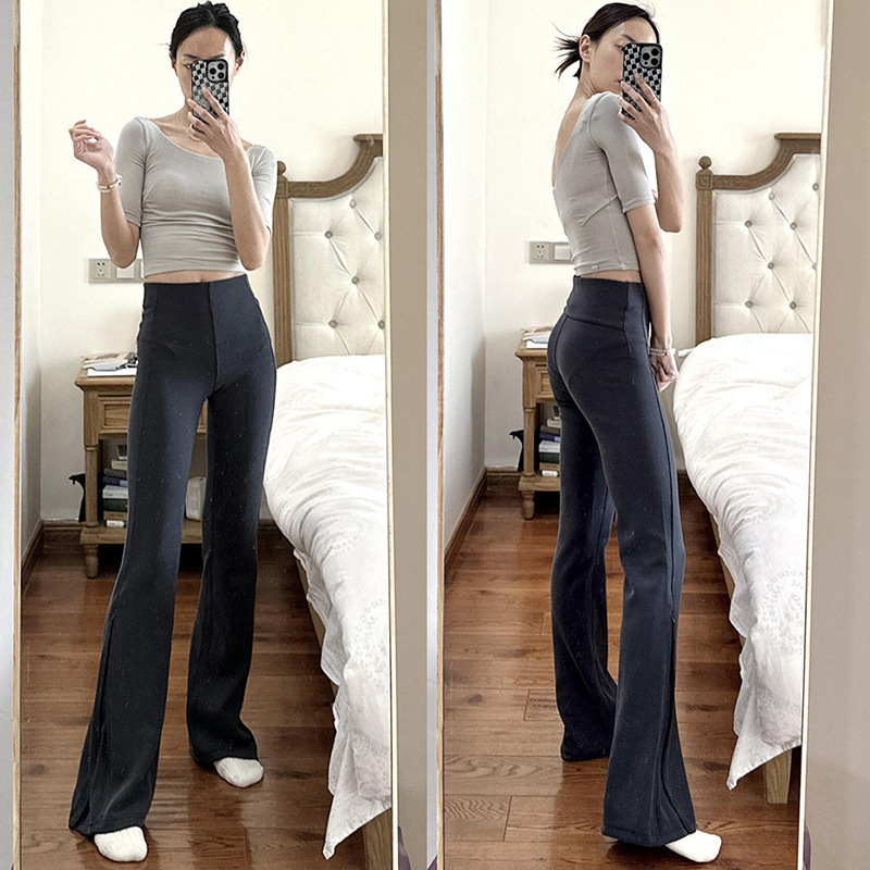 Ribbedsoftstreme Women's Ribbed High-Waisted Zippered Micro-Flared Pants for Spring Casual Wear Ribbedsoftstreme Women's Ribbed High-Waisted Zippered Micro-Flared Pants for Spring Casual Wear