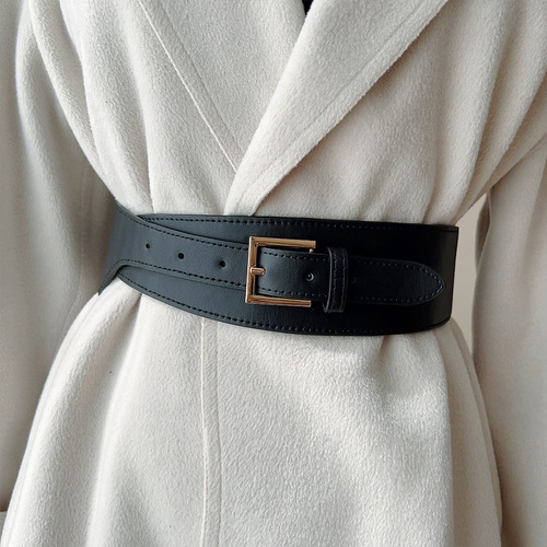 High-end wide belt for women, decorative, fashionable elastic black women's girdle with fashion ins outer coat belt