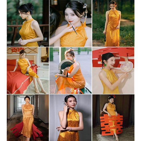 New Chinese Cheongsam Toast Dress Chinese Style Morning Dress Yellow Dress Bride Wedding Engagement Banquet Dress Autumn