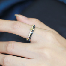 欧美镶钻黑白陶瓷拼搭戒指 个性中性时尚女款指环一件代发食指戒