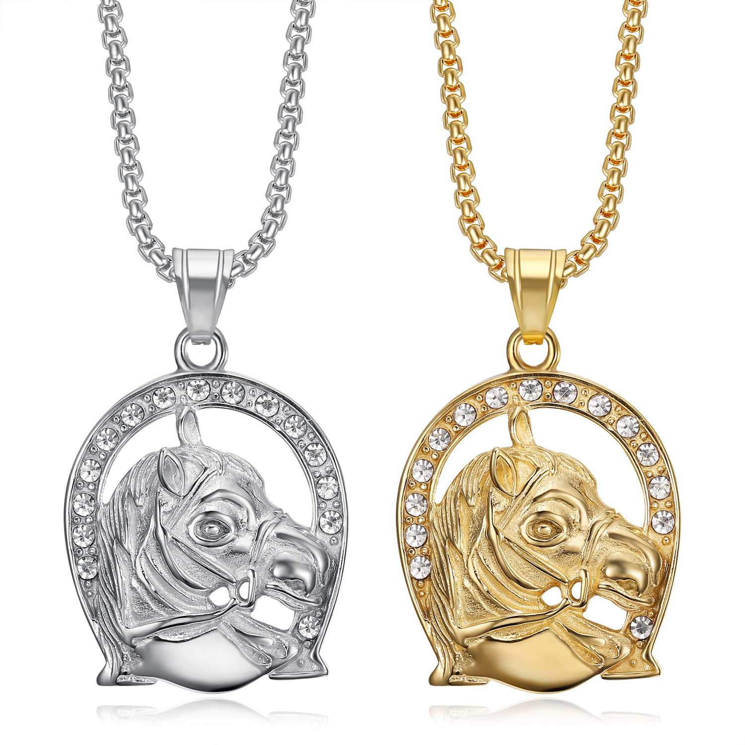 Zircon Inlay Material Hip-Hop Solid Color 304 Stainless Steel Inlay Zircon Men's Pendant Necklace