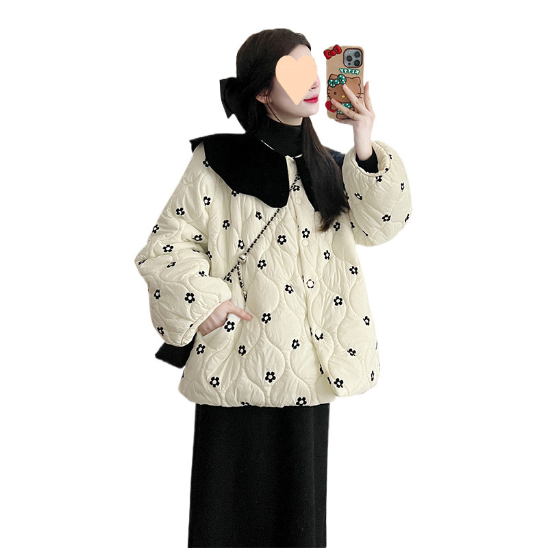 달콤하고 나이를 줄이는 인형 칼라 코튼 코트 유행 엄마 가을과 겨울 새로운 스타일 슬림 블랙 드레스 임산부 정장