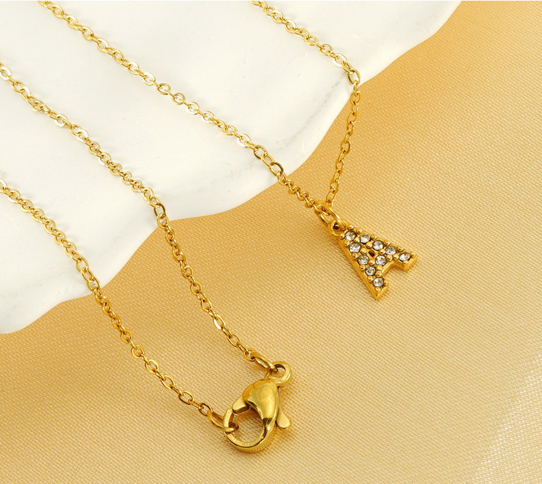 3g Weight PVD Coated Gold Plating Process 18K Gold Plated Plating Material 304 Stainless Steel Pendant Material Zircon Inlay Material Pendant Necklace Classification PVD Coated 18K Gold Plated Letter Titanium Steel Simple Style Classic Style Waterproof Non Tarnish Titanium Steel Pendant Necklace