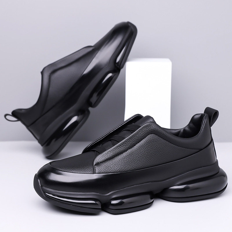 Giày thể thao nam cổ cao dáng sneaker buộc dây, đế bằng chống trơn trượt, thoáng khí — Màu đen, màu xanh