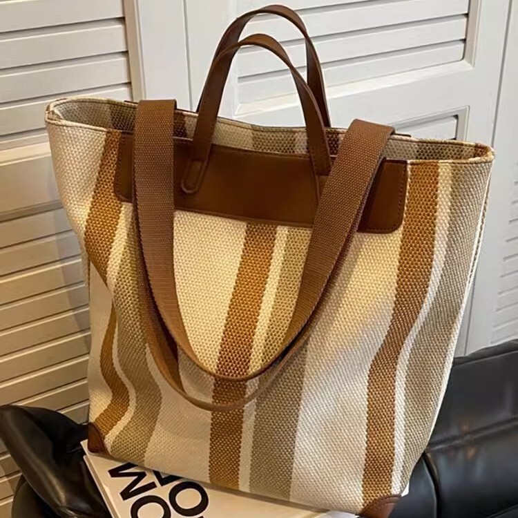 Tote Bag Large Capacity Female Student Commuter Canvas Shoulder Bag High-Level All-Match Contrast Color Women's Casual Handbag Tote Bag Large Capacity Female Student Commuter Canvas Shoulder Bag High-Level All-Match Contrast Color Women's Casual Handbag