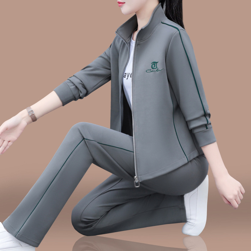 早秋休闲运动套装女2025新款春秋时尚洋气宽松大码立领外套两件套|undefined