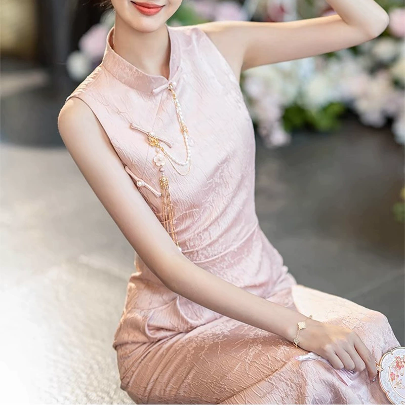 Qingshu Zhai 2025, новое летнее розовое платье Cheongsam, новое улучшенное обручальное платье в китайском стиле для молодых девушек.