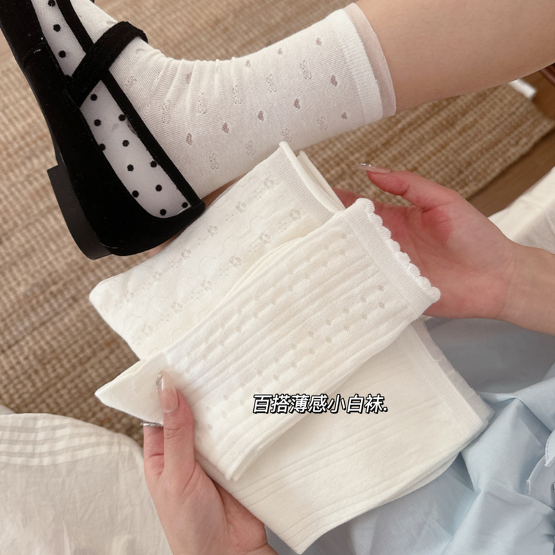 Spring and Summer Thin Floral Ruffle Korean-Style Ins Mid-Calf Socks for Girls, White Glass Silk Sweet Slouch Socks, Cotton Socks Spring and Summer Thin Floral Ruffle Korean-Style Ins Mid-Calf Socks for Girls, White Glass Silk Sweet Slouch Socks, Cotton Socks