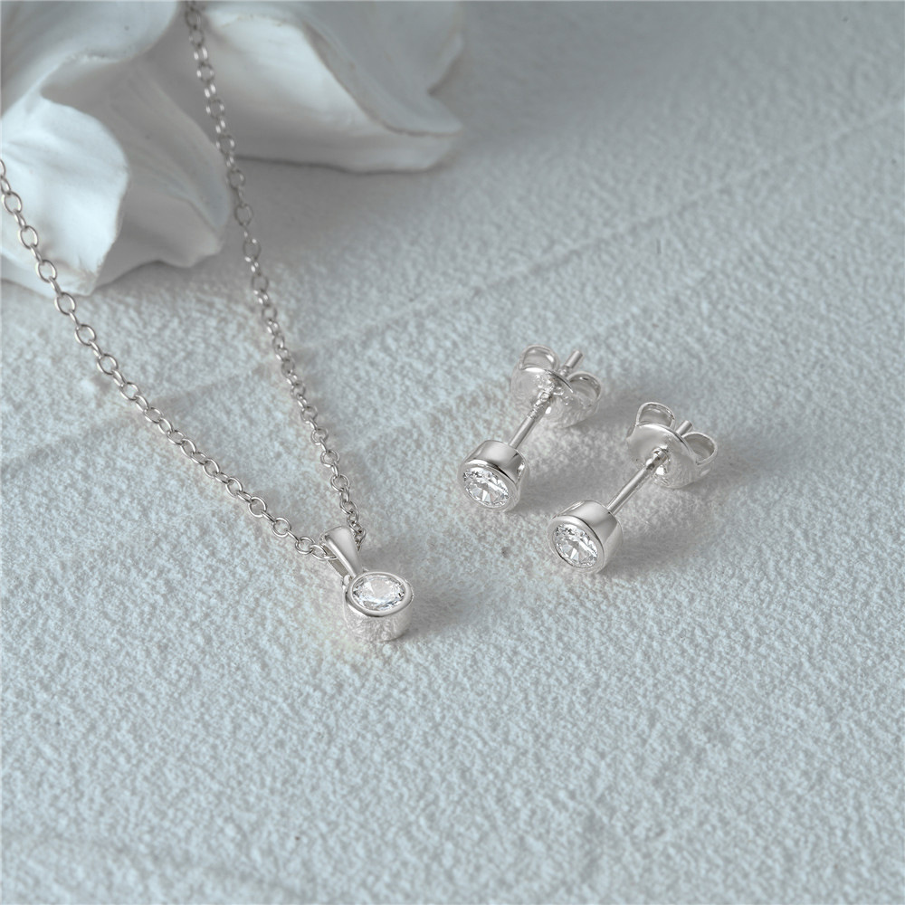 6g Weight Zircon Inlay Material Jewelry Set Classification Earrings + Necklace Quantity Holiday, Daily Occasion 925 Sterling Silver Material Round Pattern Women's Gender Inlay Design Shiny Style 925 Sterling Silver Zircon Inlay Round Jewelry Set 5
