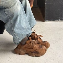 欧洲站女鞋2025秋季新款时尚厚底磨砂皮复古系带休闲老爹鞋女百搭