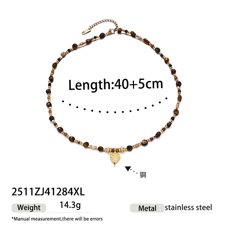 Elegante simple y exquisita mini zorro máscara colgante collar de piedra natural cuentas collar de titanio de acero lujoso nicho