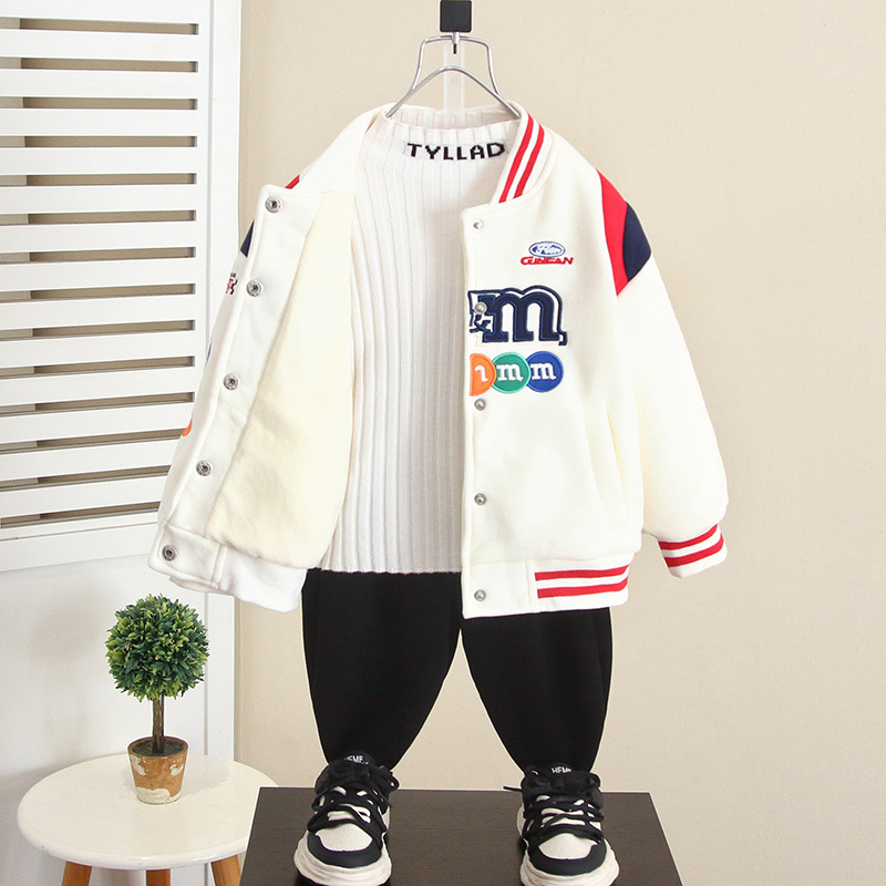 6526 niño rufián guapo motocicleta uniforme de béisbol más chaqueta de terciopelo 2025 otoño e invierno nuevo estilo chaqueta gruesa para niños top