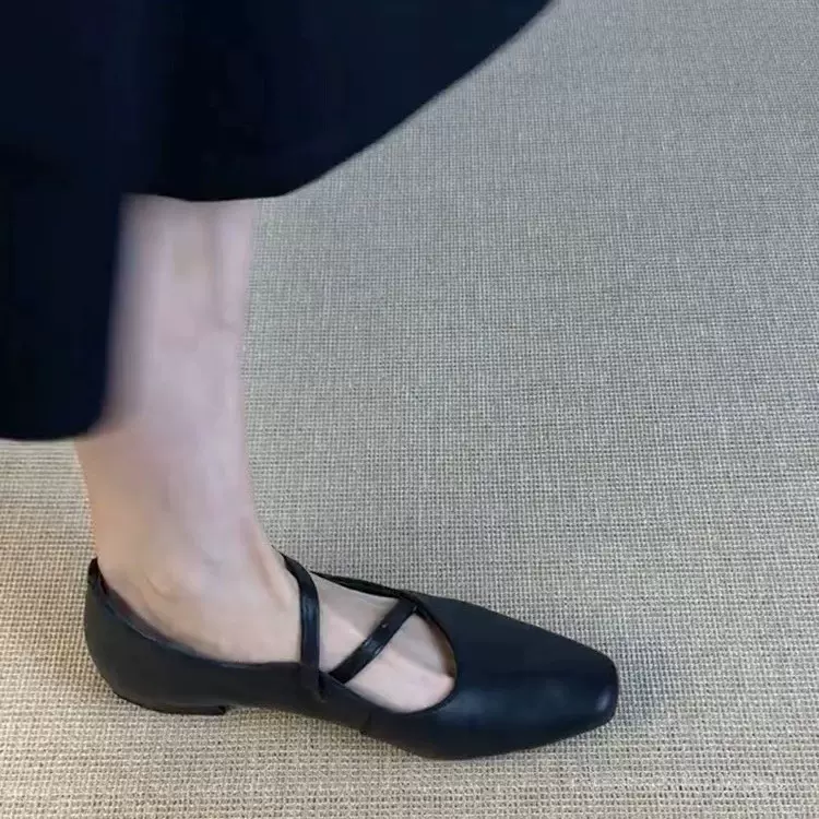 法式复古晚风羊皮单鞋女2025新款春季平底气质仙女方头浅口玛丽珍