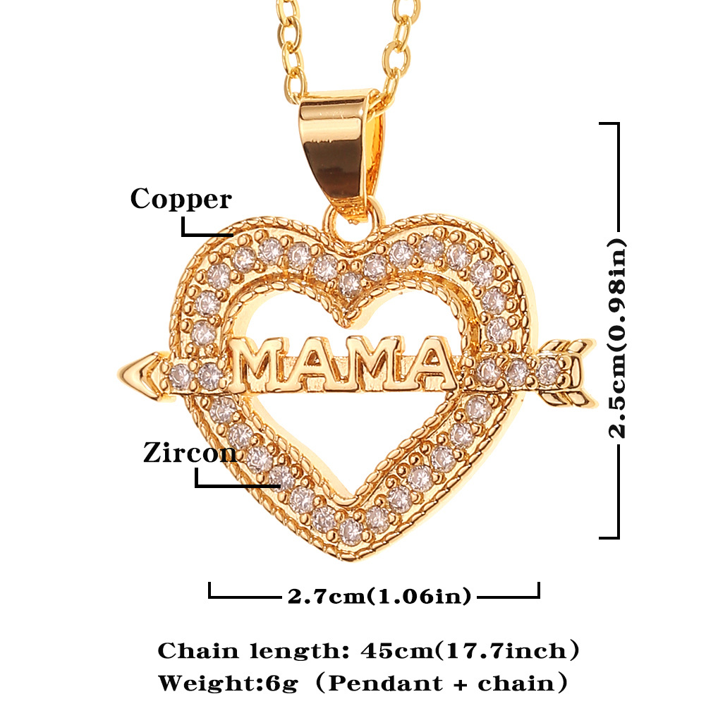 New Mother's Day Jewelry Heart-shaped Mama Pendant Copper Inlaid Zircon Necklace display picture 1