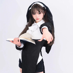 现货修女cosplay性感chowbie变装万圣节修女制服同款欧码角色扮演-阿里巴巴