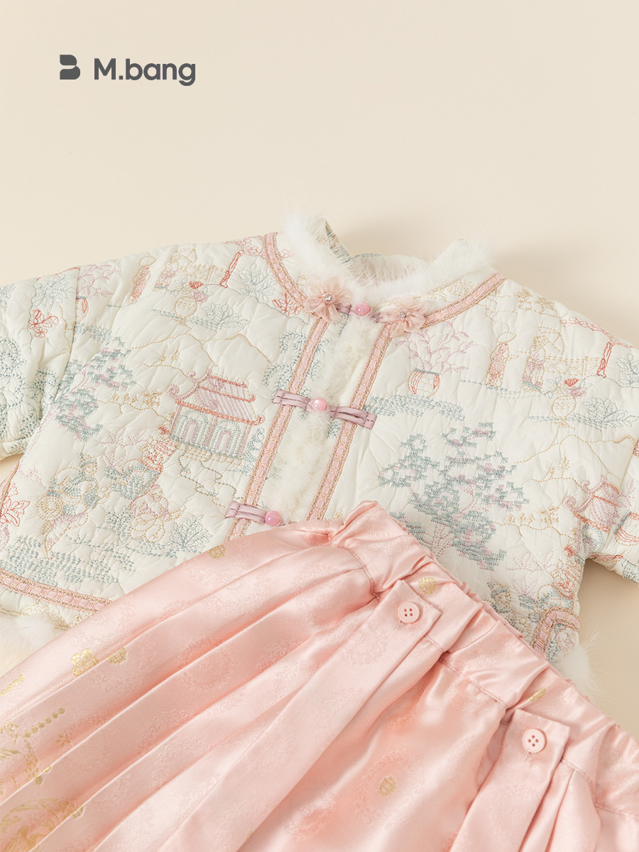 Babycity niñas Tang traje Hanfu Otoño e Invierno de los niños de estilo chino acolchado bordado abrigo de Año Nuevo ropa DY23165