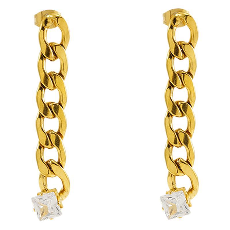 2024 nueva moda transfronteriza estilo europeo y americano cadena de diseño pendientes largos cadena cubana femenina pendientes de circón chapado en oro