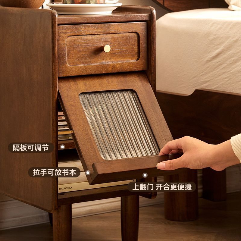 橡胶木床头柜原木风现代简约家用小户型床边柜卧室收纳储物夹缝柜|undefined