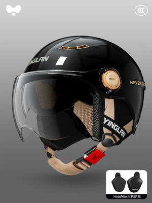 Helmet, Half Helmet – Motosiklet kaskı (dəbilqə) - 3c-double-mirror-luxury-black-hd-short-mirror-heatmax-removable-ear-protection-one-size-fits-all