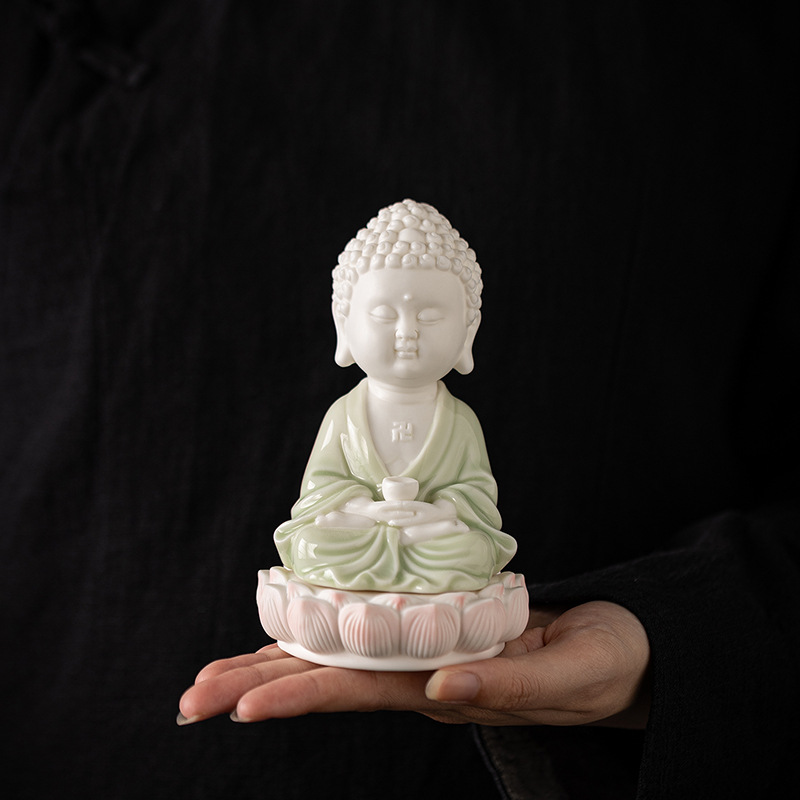 新中式禅意婆娑三圣摆件创意陶瓷观音地藏王释迦摩尼佛桌面装饰品