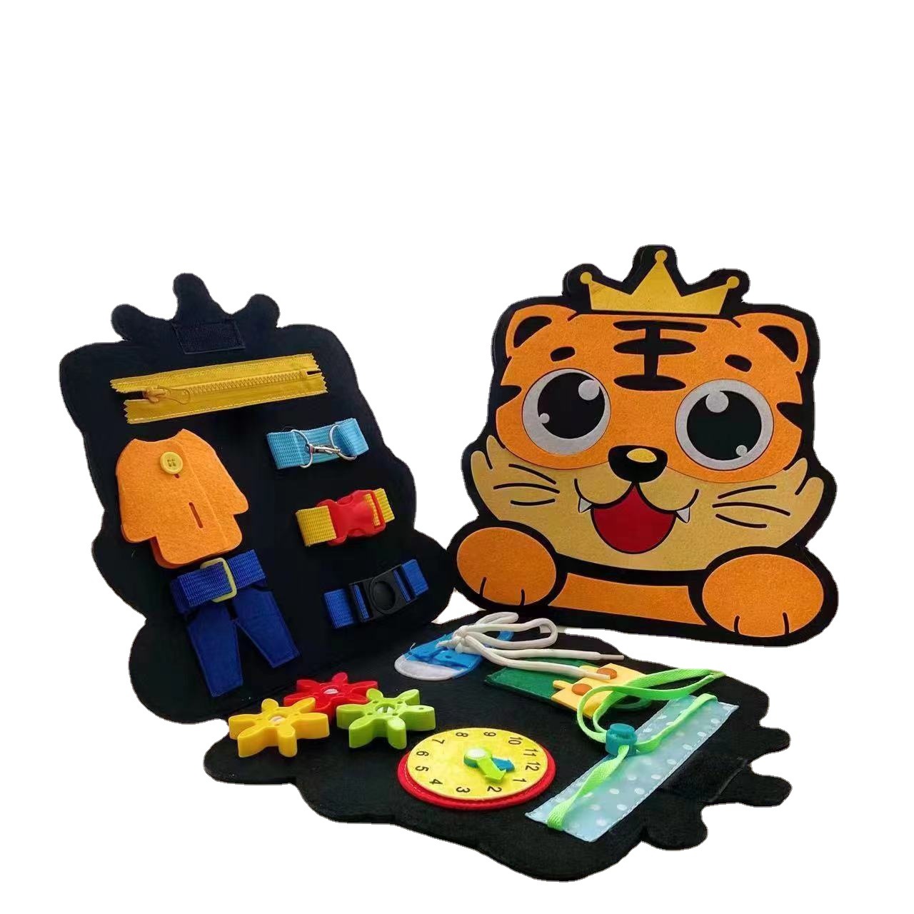 Tablero de aprendizaje de fieltro Montessori transfronterizo juguete dinosaurio educación temprana para niños habilidades para la vida práctica de vestir fieltro tablero ocupado