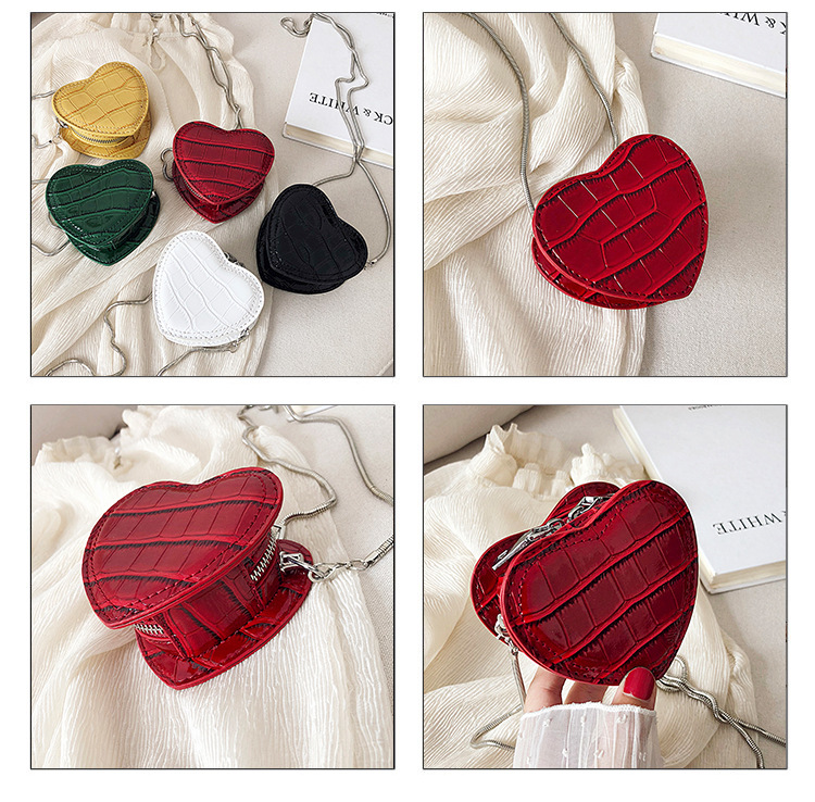 Textured Heart Shape Small Bag Autumn And Winter New Fashion Chain Messenger Bag Mini Niche Lipstick Bag display picture 1