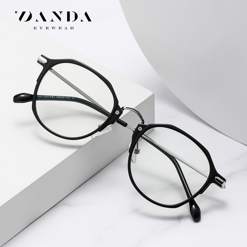 2023 nuevo gafas marco TJ847 hombres y mujeres ultra-ligero TR90 Marco de gafas redondo se puede equipar con miopía anti-azul claro gafas lisas