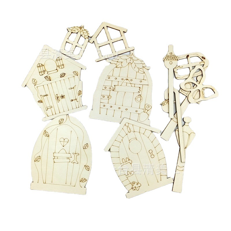 12 Puerta de cuento de hadas mini Puerta de jardín de madera color de madera puerta en miniatura en blanco puertas y ventanas de Casa de cuento de hadas 48 piezas un paquete