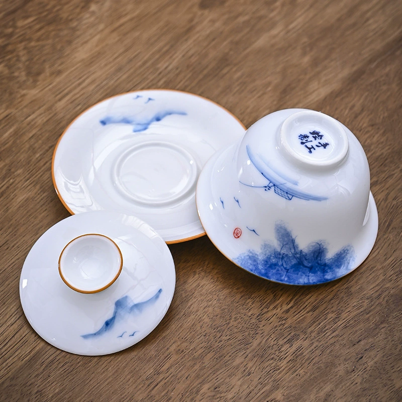 Ceramic blue and white tea cup, tea set, hand painting