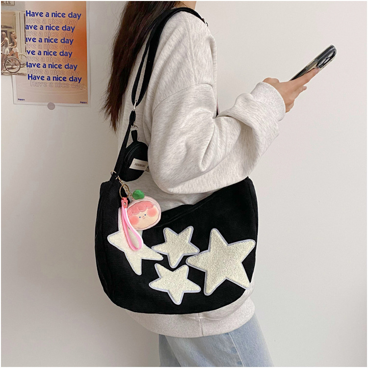 Large-capacity five-pointed star bag, women's crossbody Instagram summer cute and versatile single-shoulder canvas bag, student commuting dumpling bag undefined