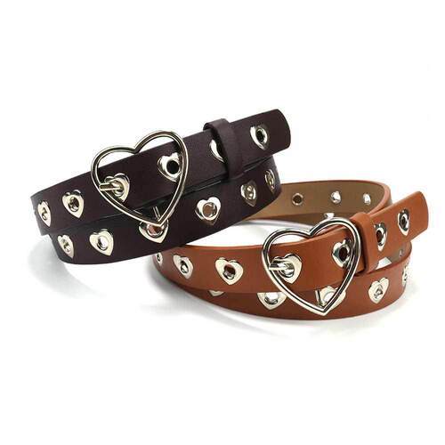 Amazon's new belt for women punk heart-shaped air-eye hollow decoration Baita women's belt European and American jeans belt