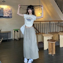 大码女装夏搭配整套正肩短袖短款t恤显瘦工装半身裙两件套装胖MM