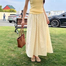 白色波點半身裙女2025夏季新款高腰遮胯顯瘦a字裙溫柔風大擺傘裙