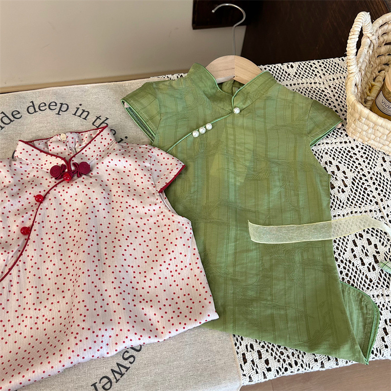 中式童裝2024新款夏季女童旗袍連衣裙洋氣女寶寶唐裝中國風漢服裙