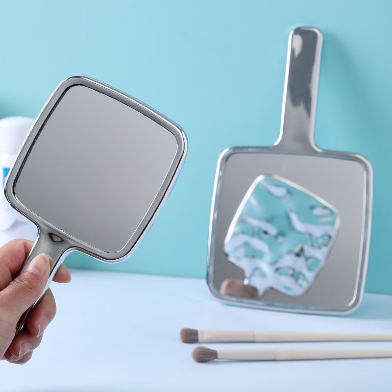 Espejo de maquillaje portátil de mano, mini espejo de mano plateado ondulado de agua
