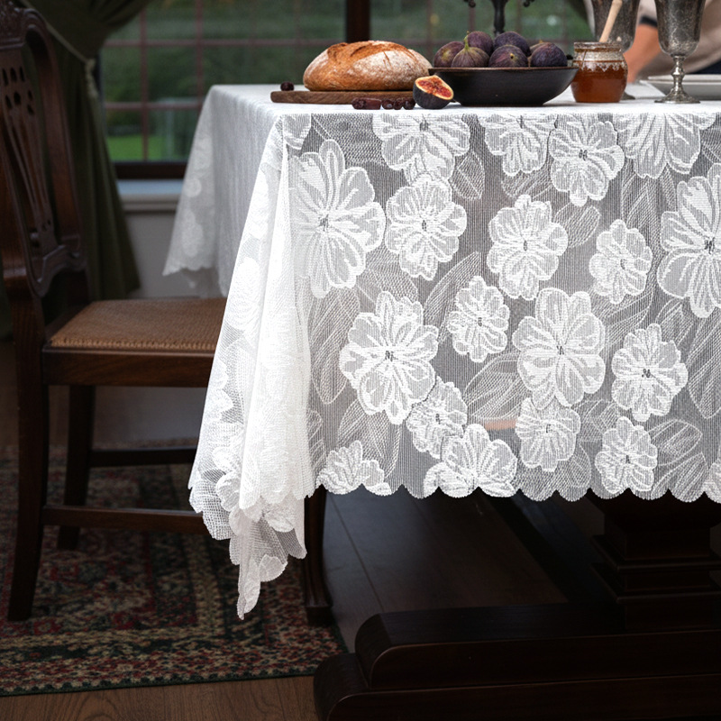 Camellia tela de mesa de encaje antideslizante de alta calidad tela de mesa de té lujosa ligera sensación de atmósfera de estudio tela de mesa cubierta transfronteriza mayorista